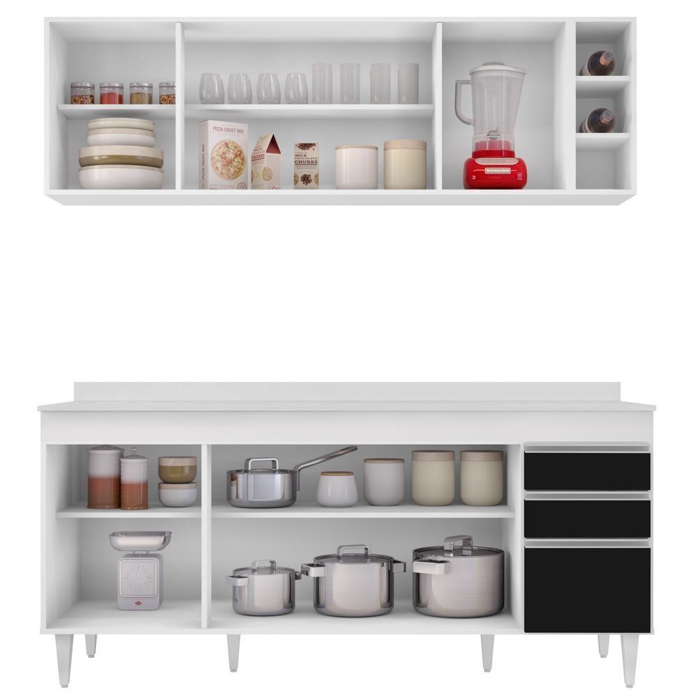 Armário Nevada E Balcão 180cm Com Tampo Dallas Branco-preto - Lumil - 3