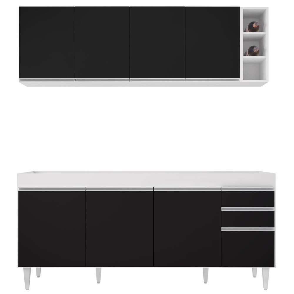 Armário Nevada E Balcão 180cm Com Tampo Dallas Branco-preto - Lumil - 7