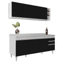 Armário Nevada E Balcão 180cm Com Tampo Dallas Branco-preto - Lumil - 1