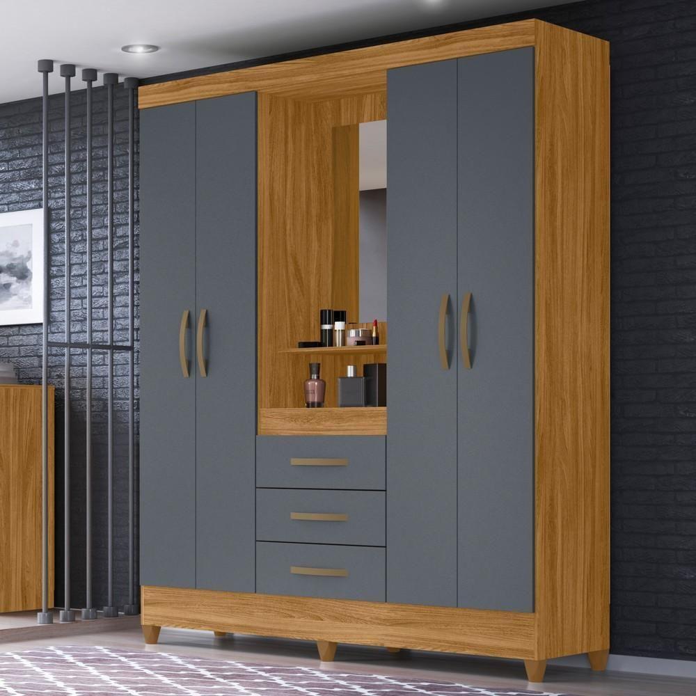 Guarda Roupa Solteiro Capelinha Com Espelho 204cm Caprese M07 Freijó-cinza - Mpozenato - 2