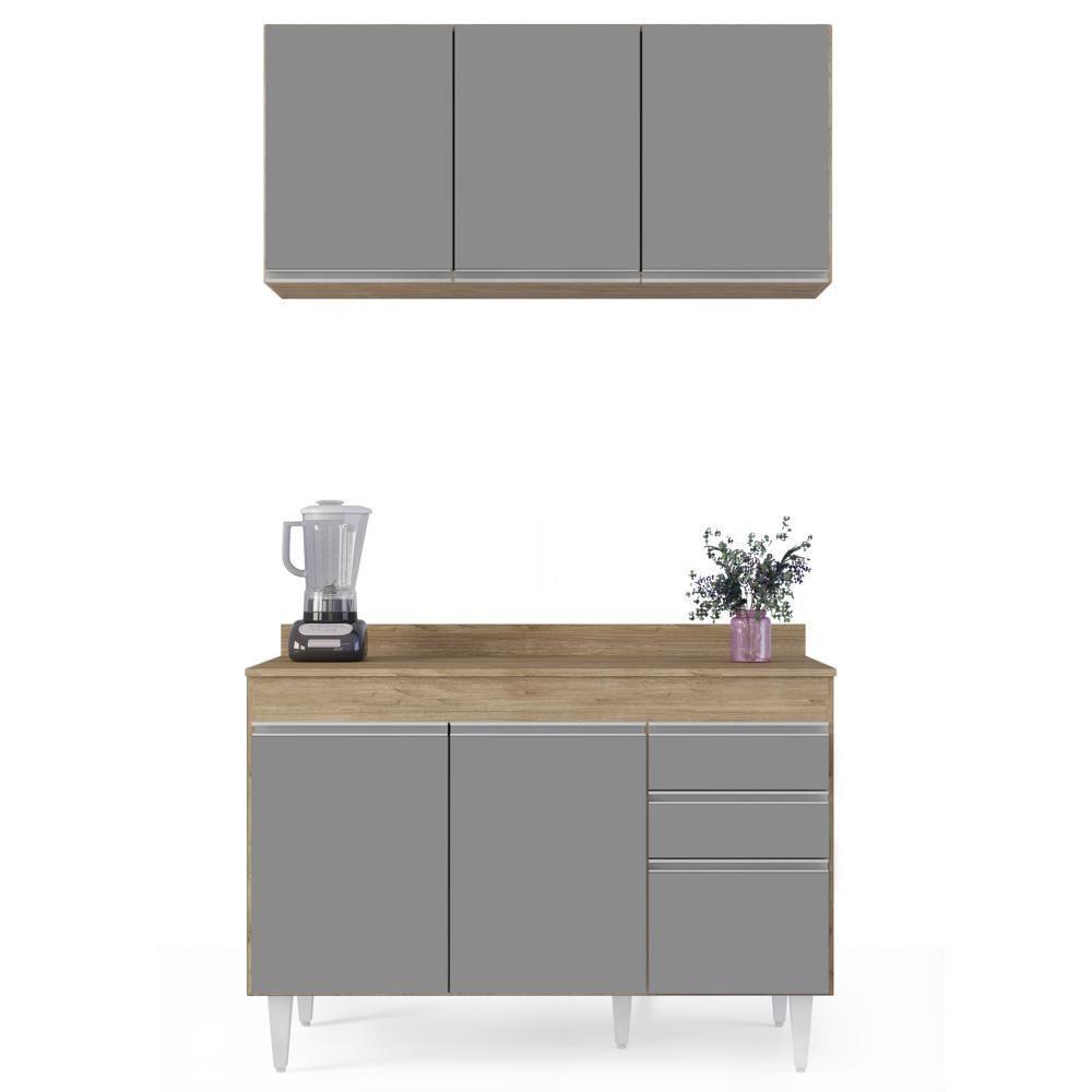 Armário Virgínia E Balcão Com Tampo Michigan 120cm Castanho-cinza - Lumil - 7