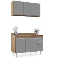 Armário Virgínia E Balcão Com Tampo Michigan 120cm Castanho-cinza - Lumil - 1