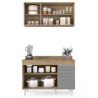 Armário Virgínia E Balcão Com Tampo Michigan 120cm Castanho-cinza - Lumil - 3