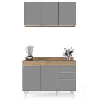 Armário Virgínia E Balcão Com Tampo Michigan 120cm Castanho-cinza - Lumil - 7