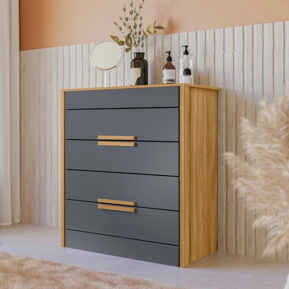 Cômoda Para Quarto 4 Gavetas 86cm Pavia M07 Freijó-cinza - Mpozenato - 4