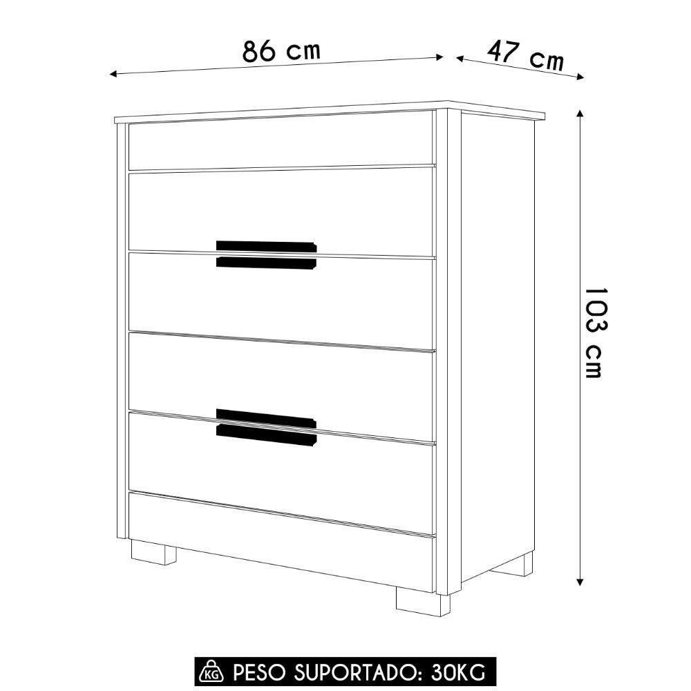 Cômoda Para Quarto 4 Gavetas 86cm Pavia M07 Freijó-cinza - Mpozenato - 6