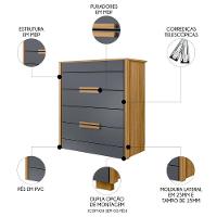Cômoda Para Quarto 4 Gavetas 86cm Pavia M07 Freijó-cinza - Mpozenato - 5