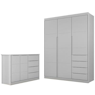 Jogo De Quarto Infantil Guarda Roupa E Cômoda Lua P04 Cinza - Mpozenato