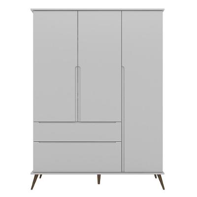 Guarda Roupa Infantil 100% Mdf 3 Portas Pés Retrô Melinda Cinza - Phoenix