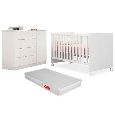 Quarto De Bebê Cômoda Helena E Berço Doce Sonho Com Colchão Branco - Phoenix