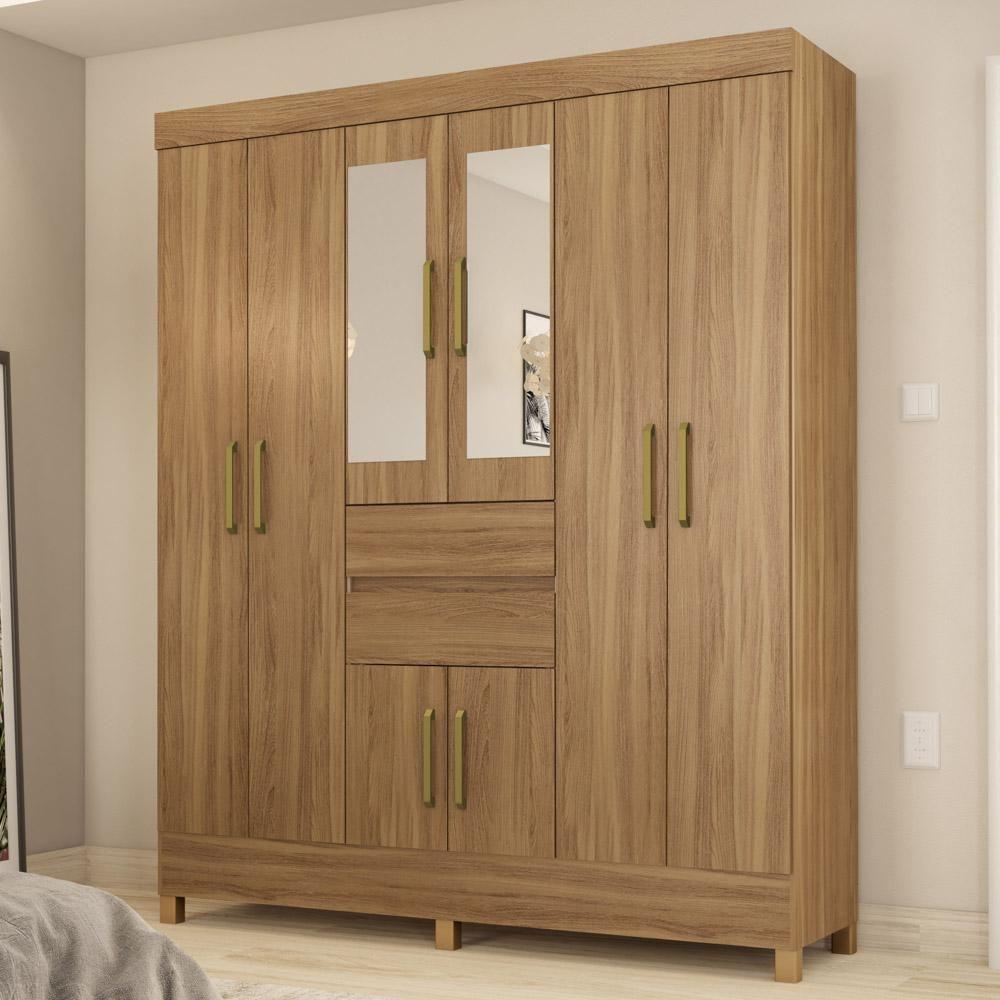 Guarda Roupa Casal 8 Portas 2 Com Espelho Elite 2 Gavetas Munique D02 Amendola Touch - Mpozenato - 3