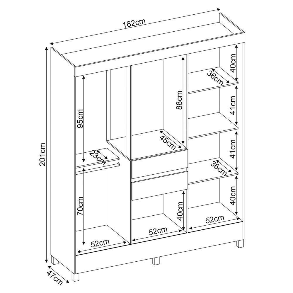 Guarda Roupa Casal 8 Portas 2 Com Espelho Elite 2 Gavetas Munique D02 Amendola Touch - Mpozenato - 4