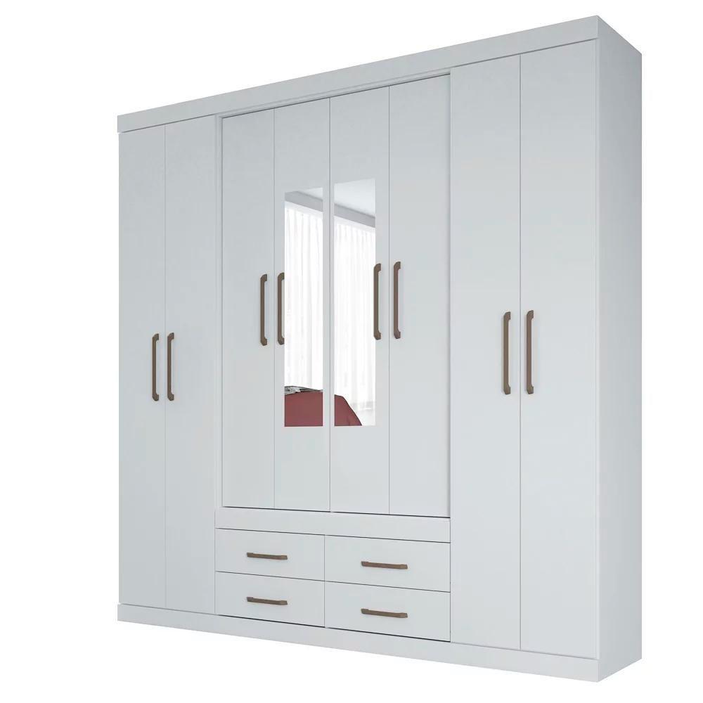 Guarda Roupa Casal Com Espelho 8 Portas 4 Gavetas Nápoles 8.4 Branco - Santos Andirá - 1