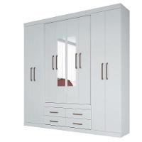 Guarda Roupa Casal Com Espelho 8 Portas 4 Gavetas Nápoles 8.4 Branco - Santos Andirá - 1