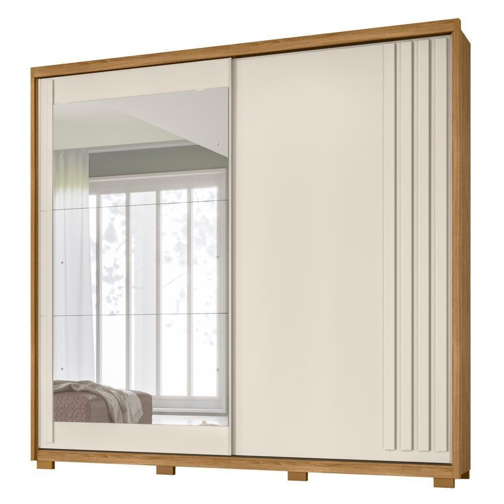 Guarda Roupa Casal 2 Portas De Correr E Espelho 242cm Lara M07 Freijó-off White - Mpozenato - 1