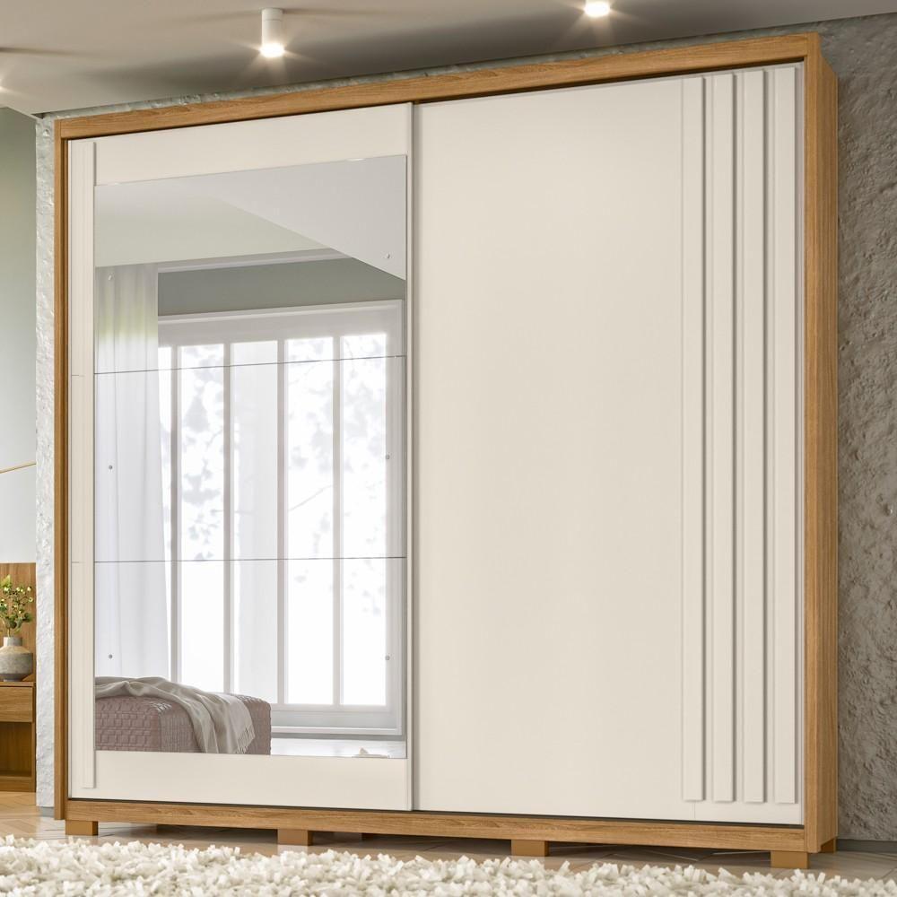 Guarda Roupa Casal 2 Portas De Correr E Espelho 242cm Lara M07 Freijó-off White - Mpozenato - 2