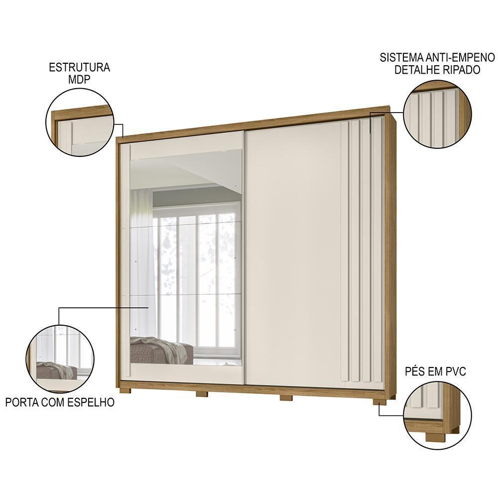 Guarda Roupa Casal 2 Portas De Correr E Espelho 242cm Lara M07 Freijó-off White - Mpozenato - 3