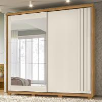 Guarda Roupa Casal 2 Portas De Correr E Espelho 242cm Lara M07 Freijó-off White - Mpozenato - 2