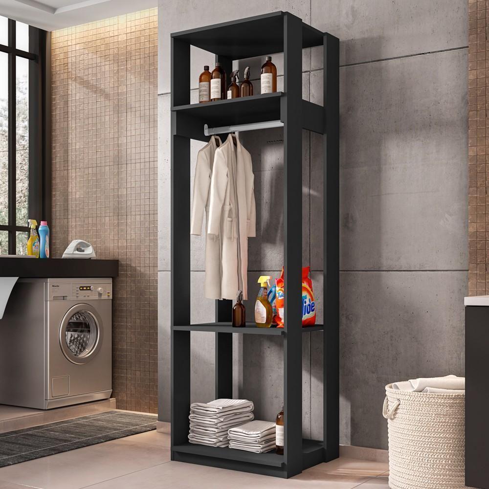 Módulo Guarda Roupa Closet Com Prateleiras Titan Preto Velluto - Móveis Leão - 2