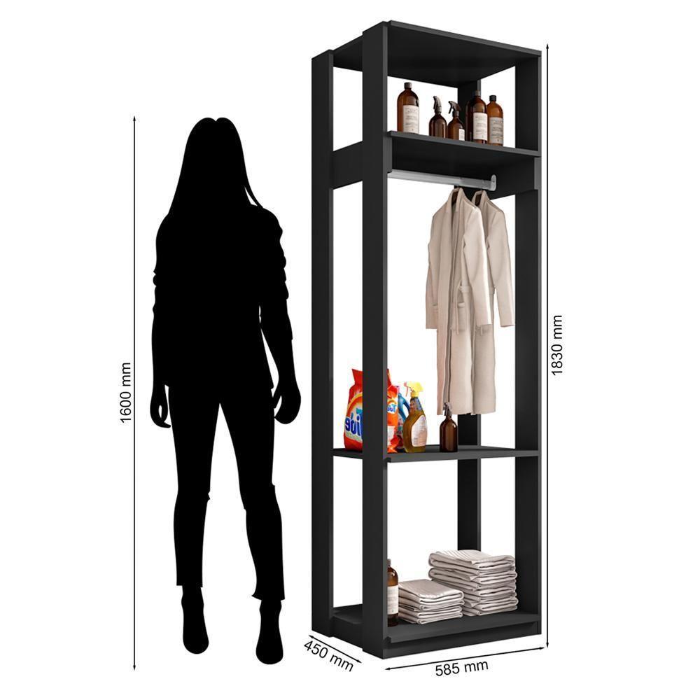Módulo Guarda Roupa Closet Com Prateleiras Titan Preto Velluto - Móveis Leão - 4