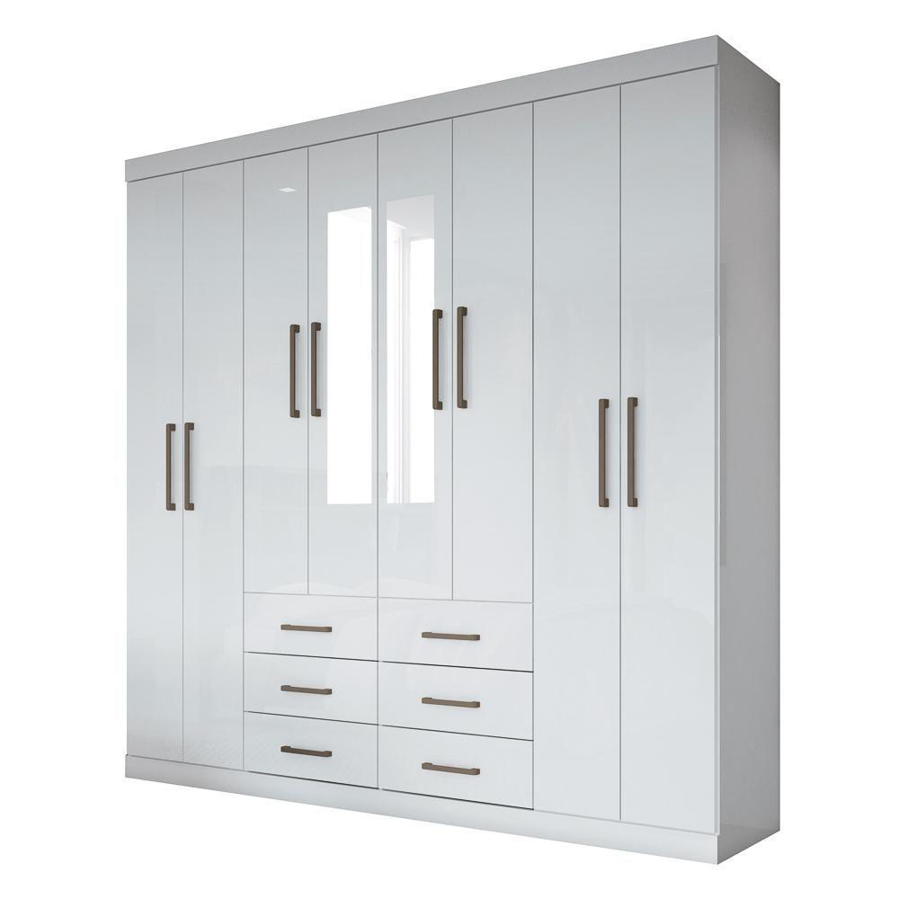 Guarda Roupa Casal Com Espelho 8 Portas 6 Gavetas Liverpool Branco - Santos Andirá - 1