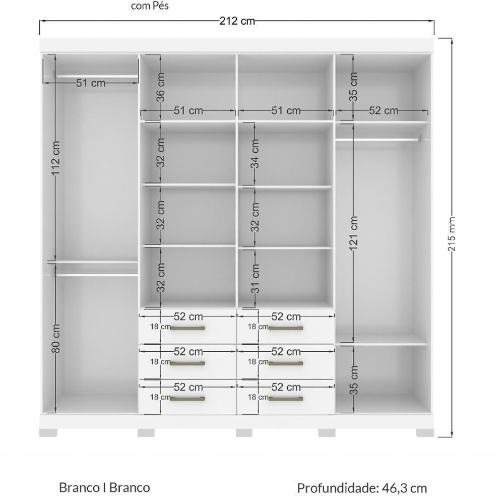 Guarda Roupa Casal Com Espelho 8 Portas 6 Gavetas Liverpool Branco - Santos Andirá - 3
