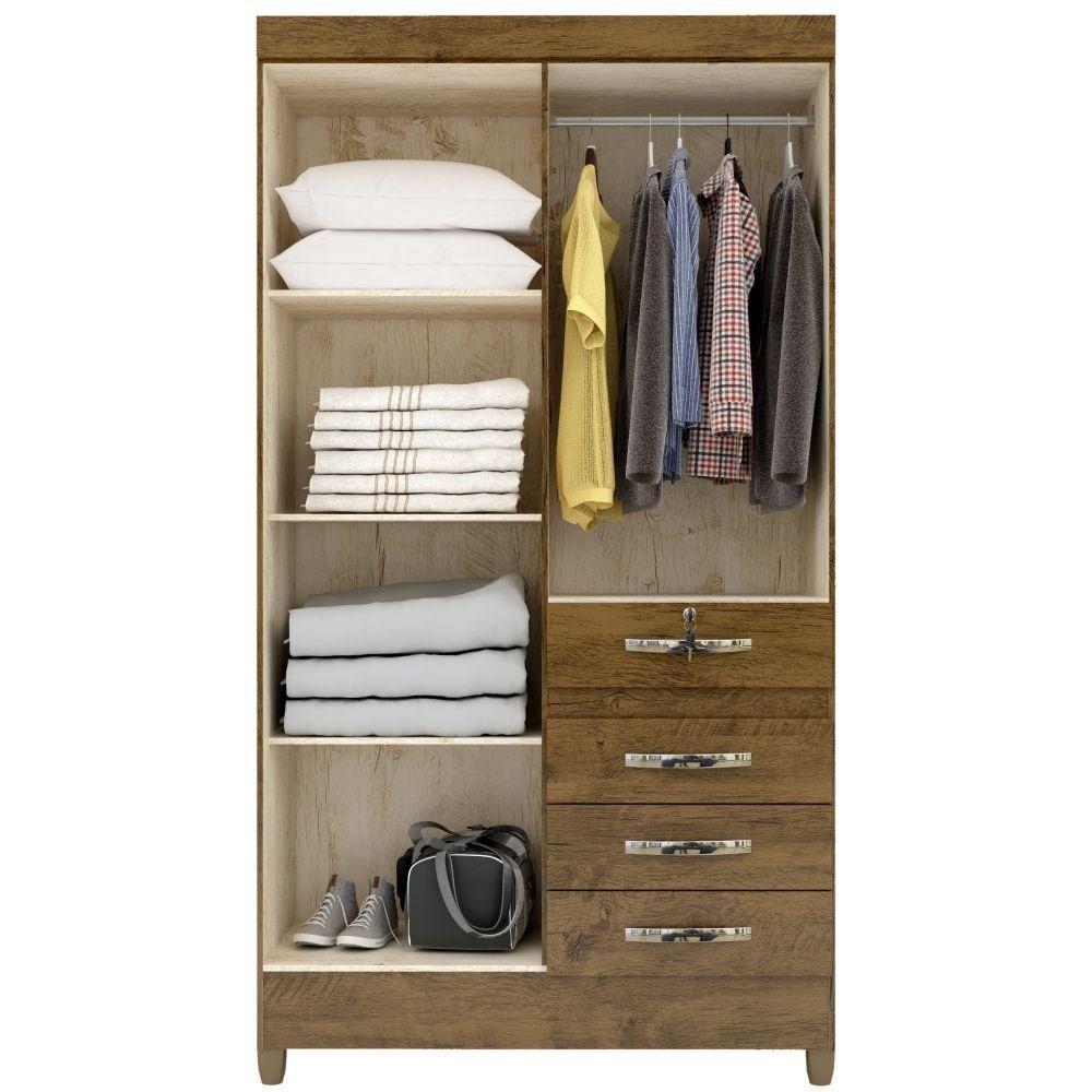 Guarda Roupa Solteiro Sobral 4 Portas Castanho Wood - Moval - 2