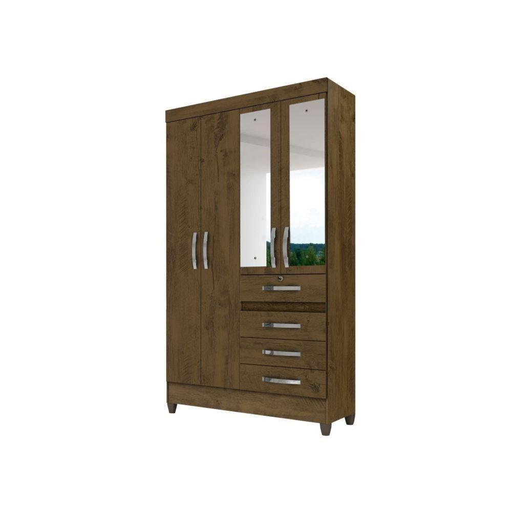 Guarda Roupa Solteiro Sobral 4 Portas Castanho Wood - Moval - 3