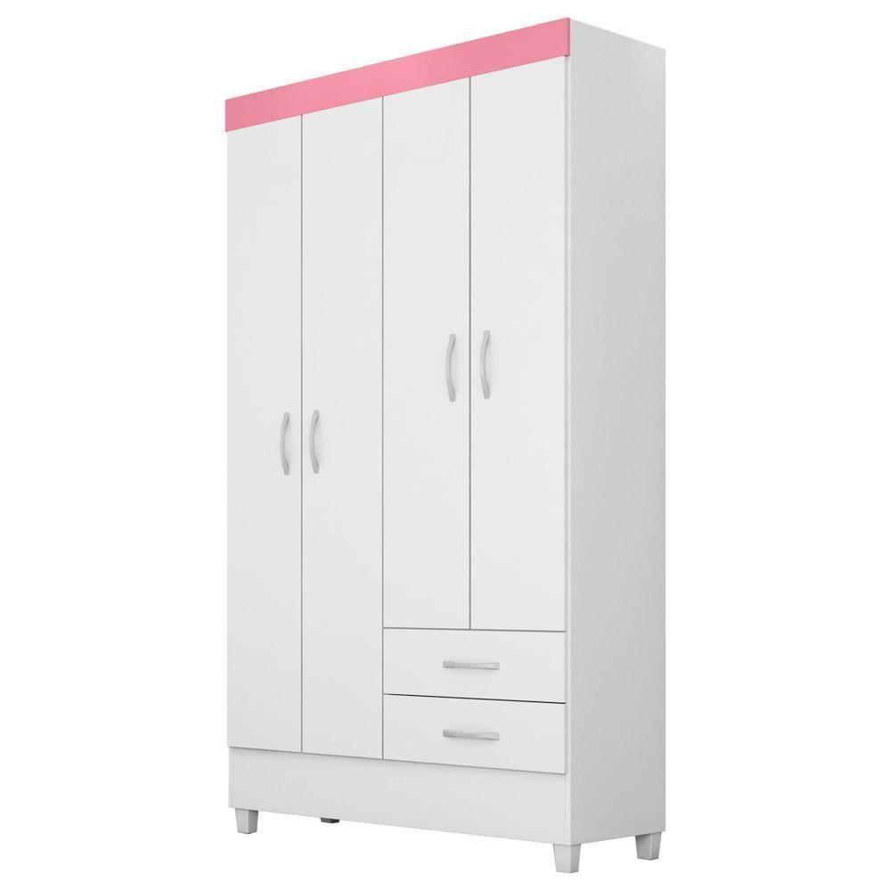 Guarda Roupa Flex 4 Portas 2 Gavetas Astro D02 Branco-rosa-branco - Mpozenato - 1
