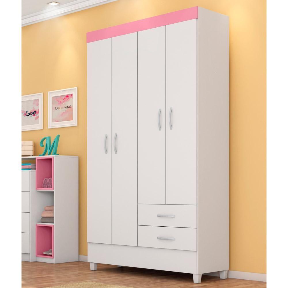 Guarda Roupa Flex 4 Portas 2 Gavetas Astro D02 Branco-rosa-branco - Mpozenato - 2