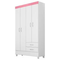 Guarda Roupa Flex 4 Portas 2 Gavetas Astro D02 Branco-rosa-branco - Mpozenato - 1