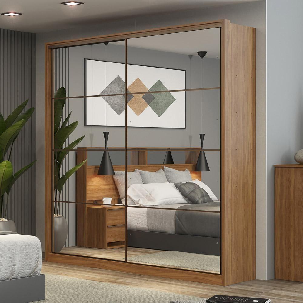 Guarda Roupa Casal 2 Portas 2 Com Espelhos 3 Gavetas Belga D02 Amendola Touch - Mpozenato - 2