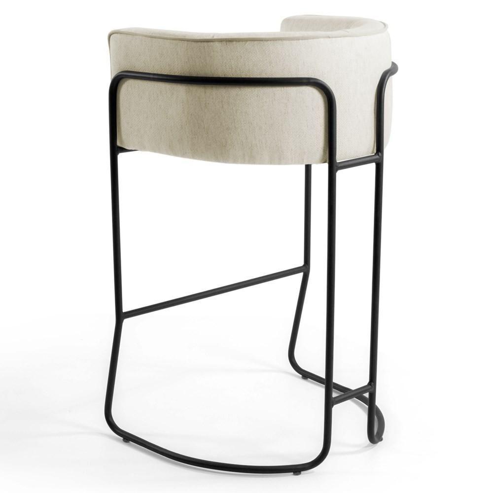 Kit 4 Banquetas Decorativas Base Aço Preto Betina C-107 Linho Bege Cru - Domi - 5