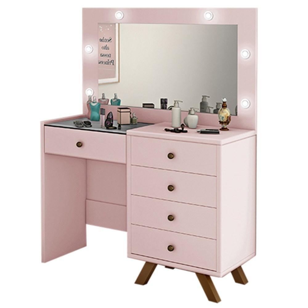 Penteadeira Camarim Com Espelho 5 Gavetas Luna Rosê - Móveis Luapa - 1