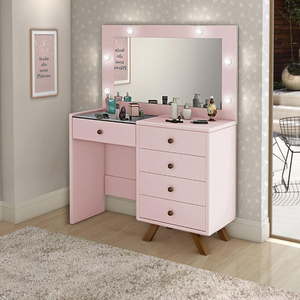 Penteadeira Camarim Com Espelho 5 Gavetas Luna Rosê - Móveis Luapa - 2