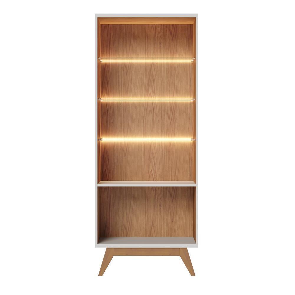 Cristaleira Com Portas De Vidro E Led Rebeca C05 Off White-freijó - Mpozenato - 8