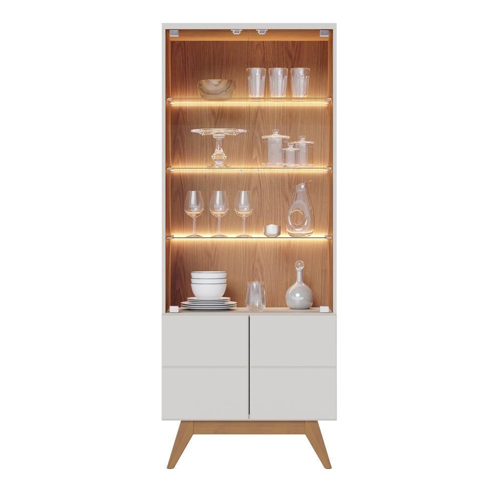 Cristaleira Com Portas De Vidro E Led Rebeca C05 Off White-freijó - Mpozenato - 9