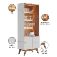 Cristaleira Com Portas De Vidro E Led Rebeca C05 Off White-freijó - Mpozenato - 3
