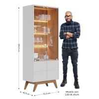 Cristaleira Com Portas De Vidro E Led Rebeca C05 Off White-freijó - Mpozenato - 5