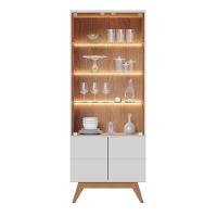 Cristaleira Com Portas De Vidro E Led Rebeca C05 Off White-freijó - Mpozenato - 9