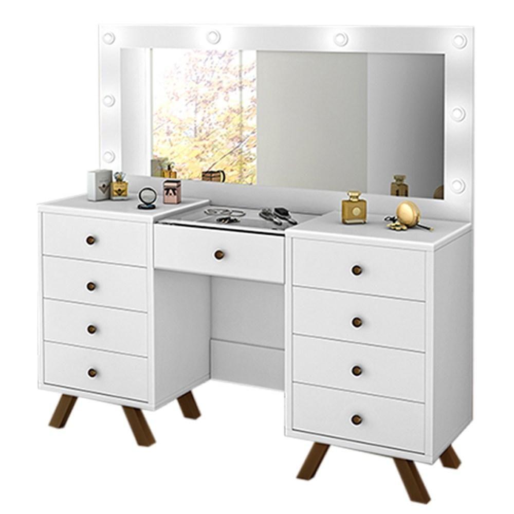 Penteadeira Camarim Com Espelho 9 Gavetas Mila Branco - Móveis Luapa - 1