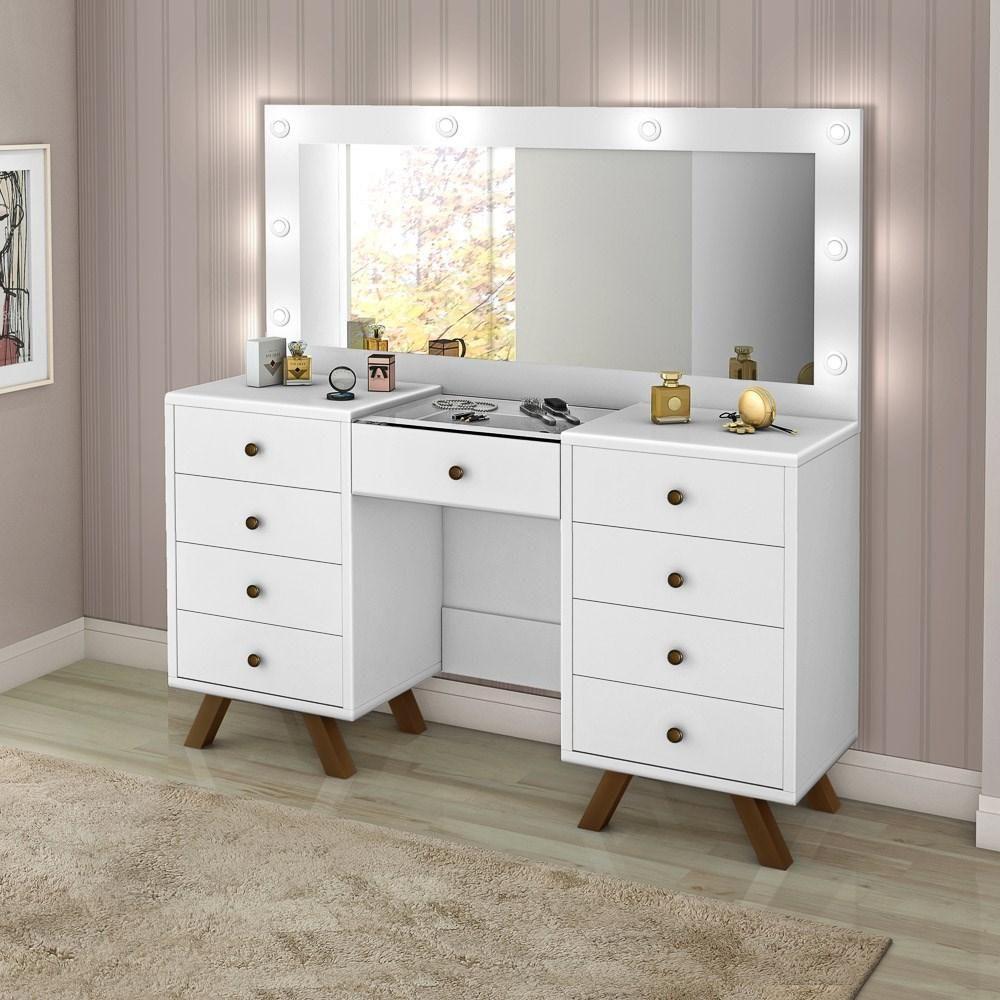 Penteadeira Camarim Com Espelho 9 Gavetas Mila Branco - Móveis Luapa - 2