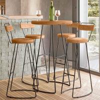 Conjunto Mesa Bistrô Alta E 2 Banquetas Com Encosto Estilo Industrial Aura D09 Peroba - Mpozenato - 2