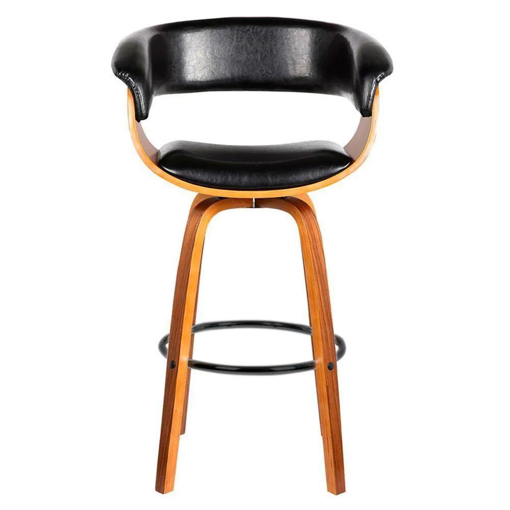 Banqueta Giratória Alta Com Encosto Base Madeira Ravi R02 Sintético Preto - Mpozenato - 2