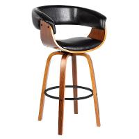 Banqueta Giratória Alta Com Encosto Base Madeira Ravi R02 Sintético Preto - Mpozenato - 1