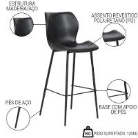 Kit 6 Banquetas Alta Com Encosto Para Bancada Cozinha Penha R02 Sintético Preto - Mpozenato - 3