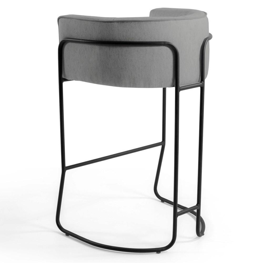 Kit 3 Banquetas Decorativas Base Aço Preto Betina C-416 Linho Cinza Claro - Domi - 5