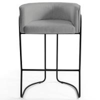 Kit 3 Banquetas Decorativas Base Aço Preto Betina C-416 Linho Cinza Claro - Domi - 2