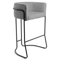 Kit 3 Banquetas Decorativas Base Aço Preto Betina C-416 Linho Cinza Claro - Domi - 3