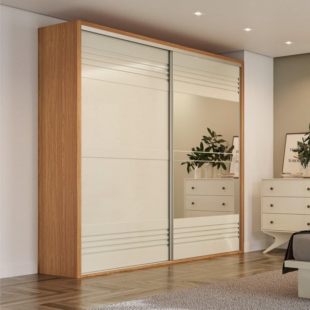Guarda Roupa Casal Com Espelho 223cm 2 Portas 100% Mdf Tw602e Freijó-off White - Dalla Costa - 2